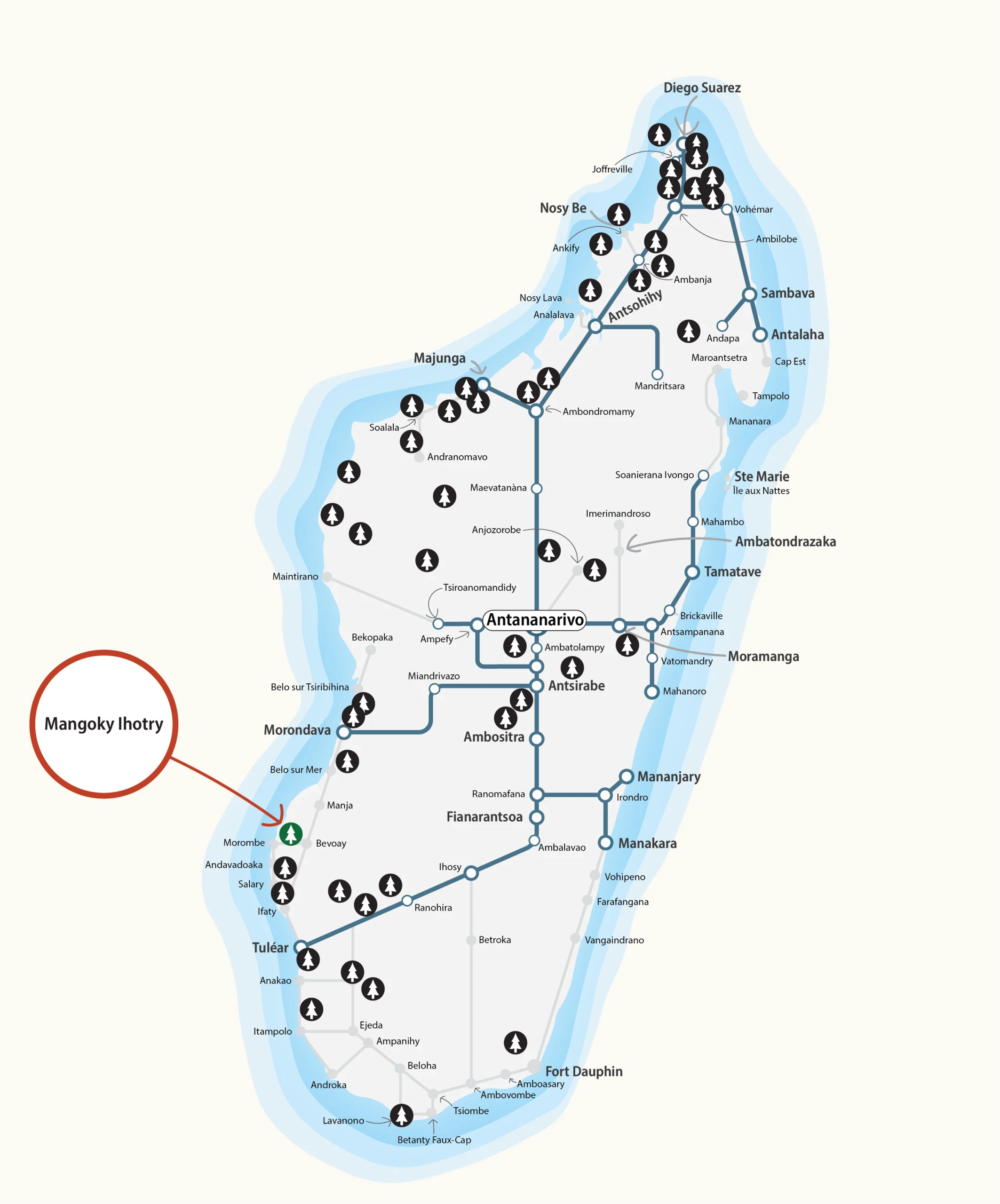 National Parks Map - Mangoky Ihotry Wetlands Harmonious Protected Landscape
